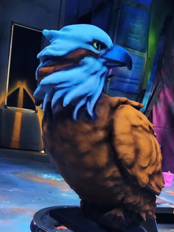 The Blacklight Falcon: sculpted with hard foam, lined with hard coat. Painted by me  