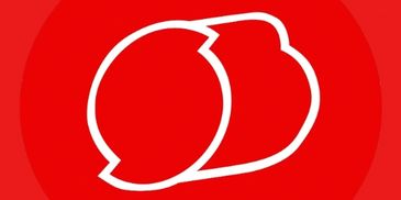 Two white outlined speech bubbles on a red background.