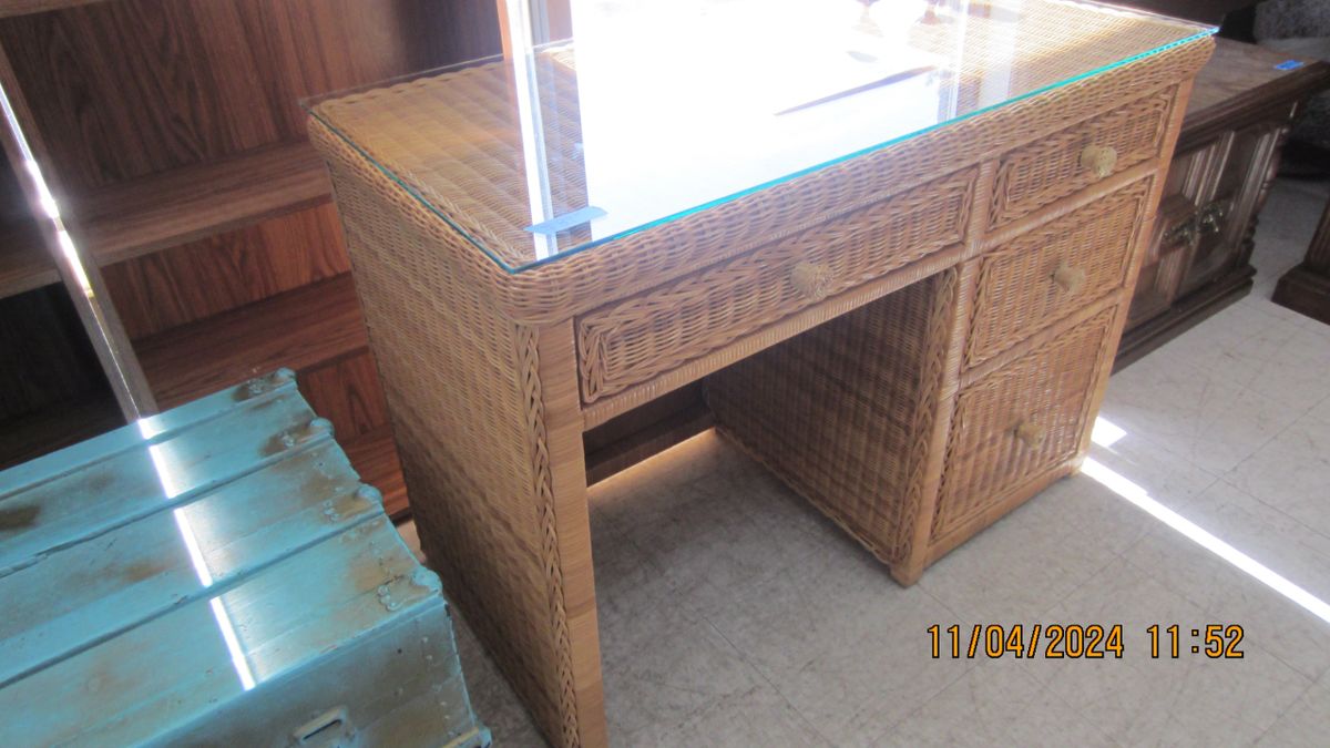 Glass Top Wicker Writing Desk Shallotte