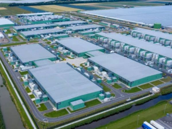 Aerial view of a large industrial complex with multiple warehouses.