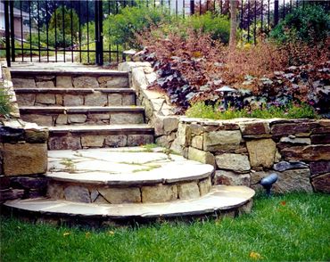 Stone path leading to house entrance.