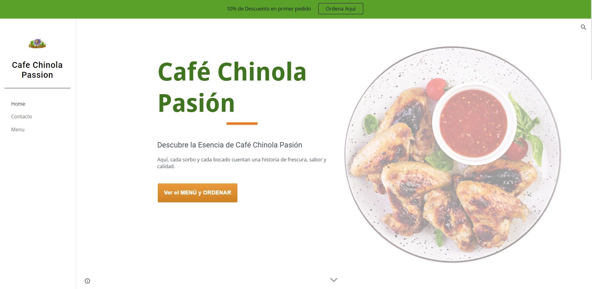 Portada de la página web del Cafe Chinola Pasion