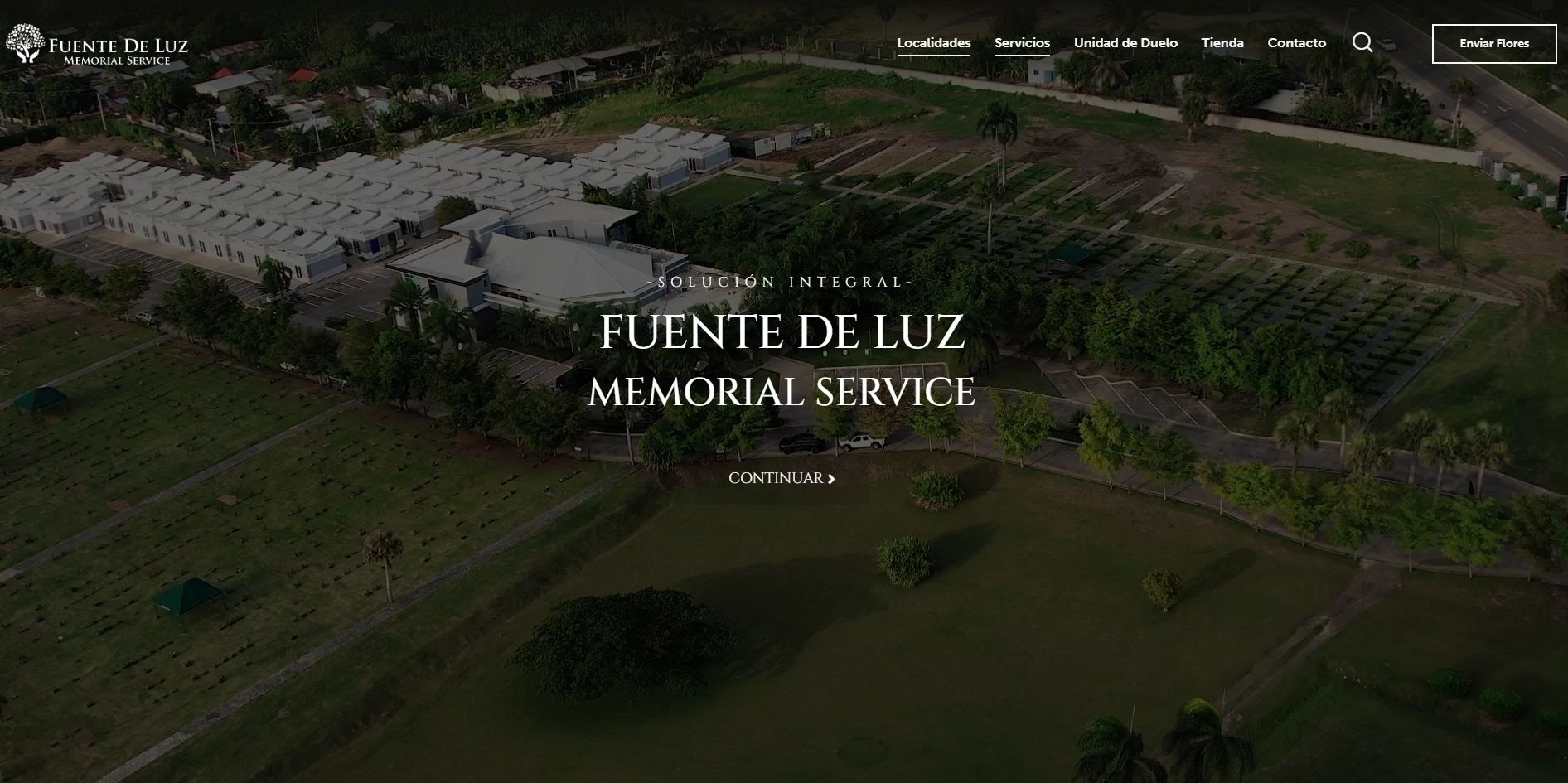 Portada de la pagina web del parque memorial y funeraria fuente de luz ubicado en la región del Ciba