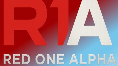 Logo reading 'R1A Red One Alpha' with red and white text on blue gradient.