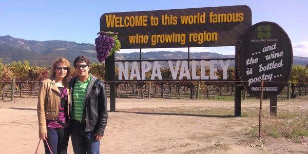 One of the famous Napa Valley signs in Napa, California