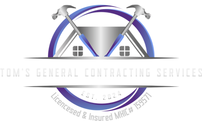 Logo for Tom's General Contracting Services with hammers and house graphic.