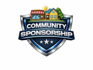 Shield logo with community buildings and 'Community Sponsorship' text.