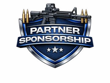 A shield logo with rifle and bullets labeled Partner Sponsorship.