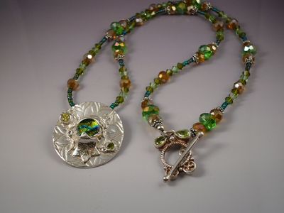 Dichroic Glass, Fine Silver and Crystal Necklace