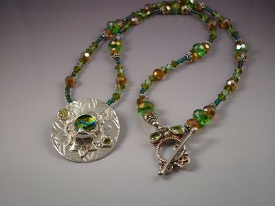 Dichroic Glass, Fine Silver and Crystal Necklace