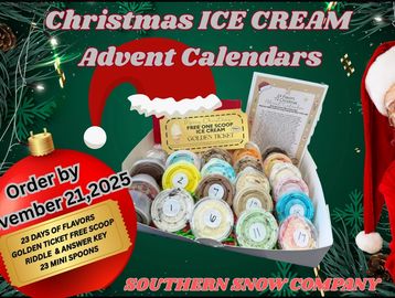 23 flavors,a riddle/answer key for each day,spoons and a Golden Ticket on Day 24 for a free scoop!

