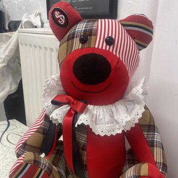 Joe Bear - The LAMDA Hut mascot made from uniform from SJCR where I taught for seven years.