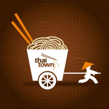 Logotipo de un carrito de fideos tailandeses con un personaje.