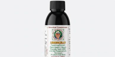 A bottle of Limoncello botanical concentrate with detailed label.