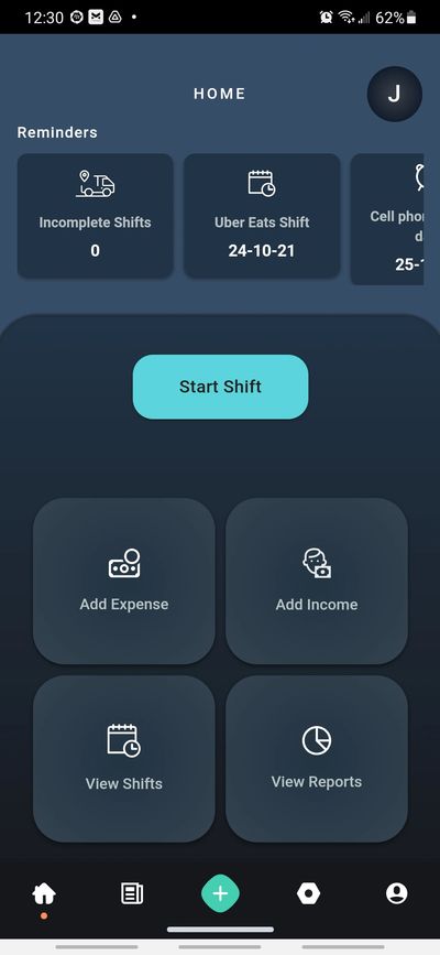 TaxZilla home screen. Start shifts, view incomplete and upcoming shifts.