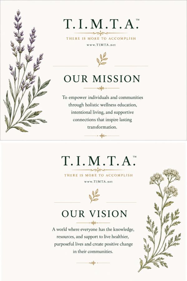 T.I.M.T.A. mission and vision with floral designs.