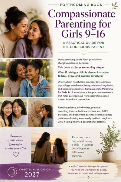 Book cover for "Compassionate Parenting for Girls 9-16," a guide for conscious parenting.