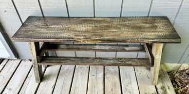 This wooden bench was completely crafted from wood procured from the Martinsville, IL fairgrounds. 