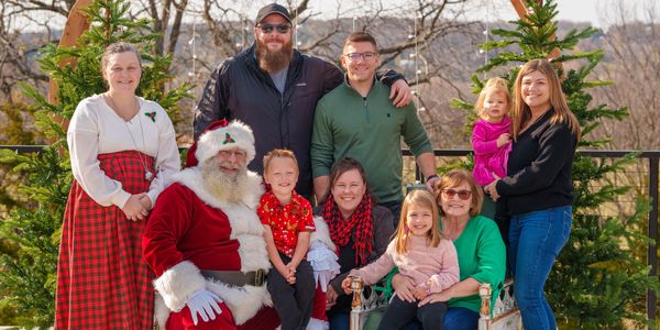 Large group posing with Santa