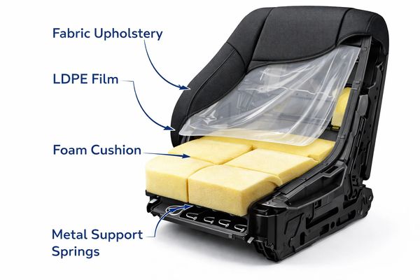 Different layers of an automotive seat