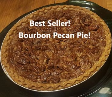 Bourbon Pecan Pie on a table.