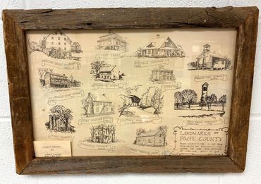 A hand-drawn sketch of historical homes in Luray. This currently hangs in Page Co. Library.