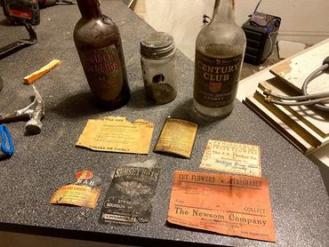 Historic bottles and labels from the early 1930's.