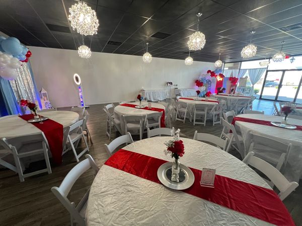 Red, White, and Due baby shower theme at Suite Events venue in Broken Arrow.