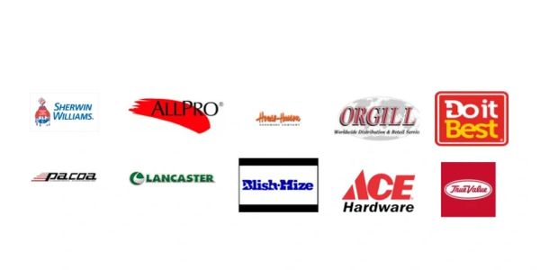 Collection of logos from various hardware and paint brands.