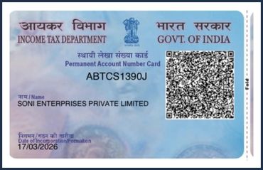 Permanent Account Number Card from India with QR code.