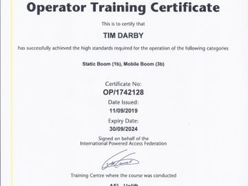 Operator Training Certificate