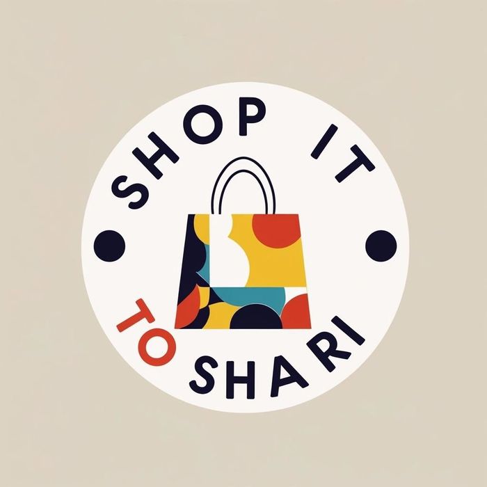 Colorful shopping bag logo with text 'Shop It To Sha Ri' in a circular design.