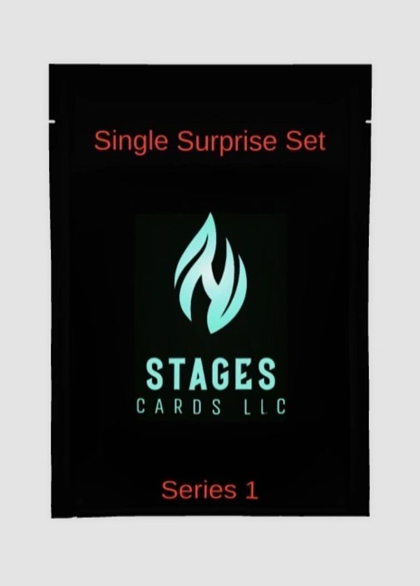 Black pack labeled Single Surprise Set by Stages Cards LLC.
