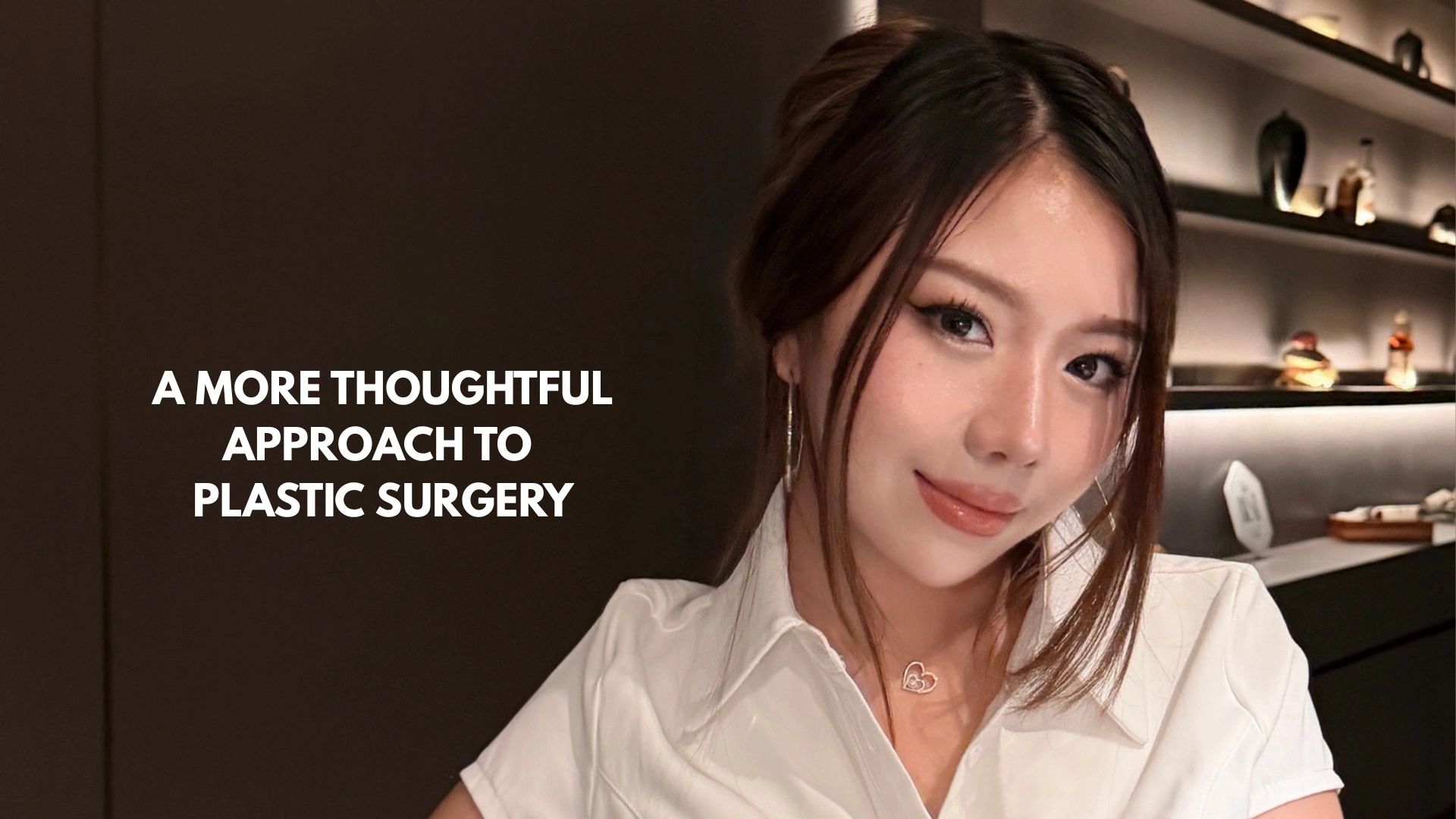 Confident woman promoting thoughtful plastic surgery approach.