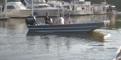 Our custom built workboat at Twin City Marina