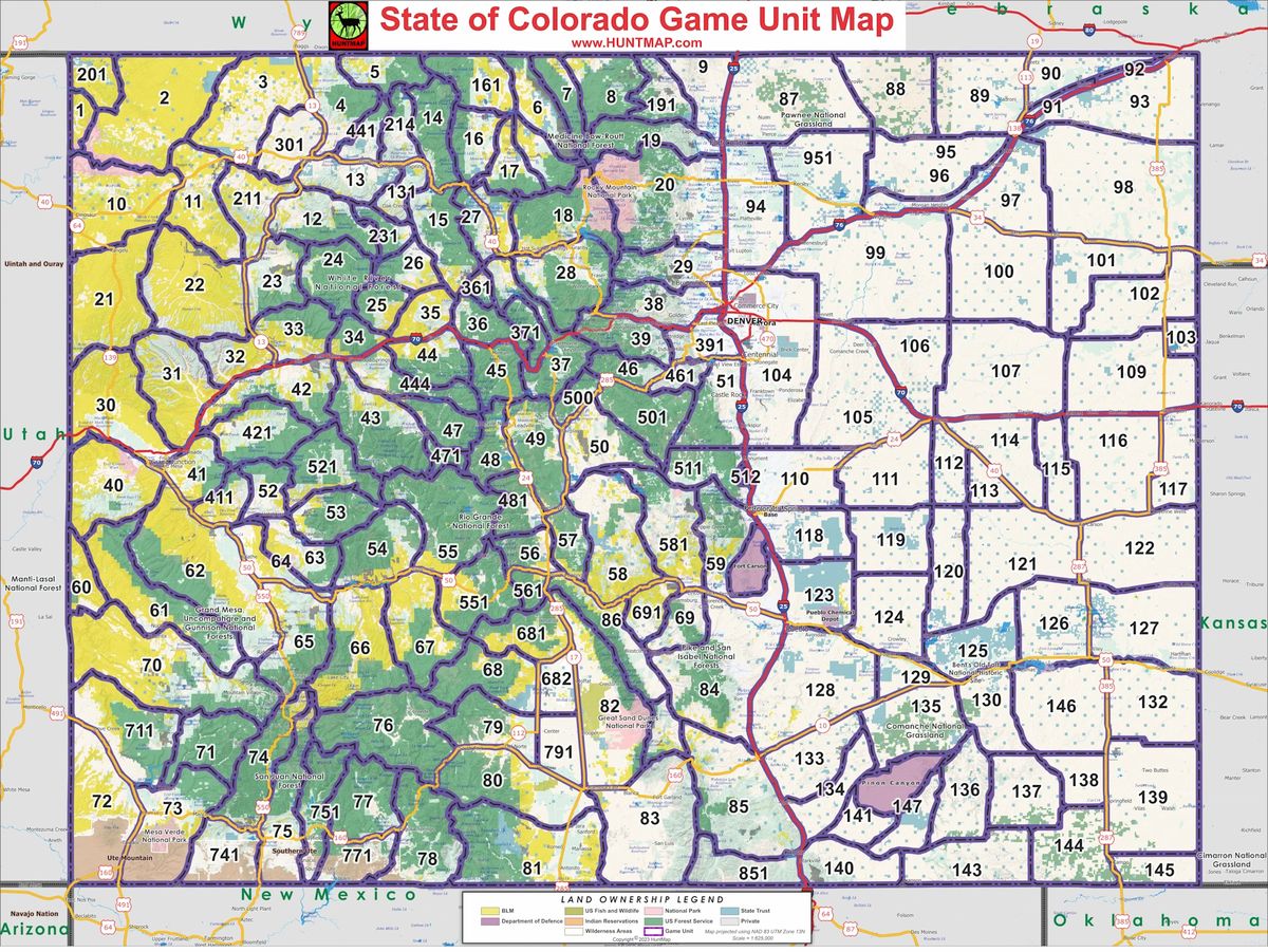 Colorado State Elk Game Management Unit GMU Wall Map