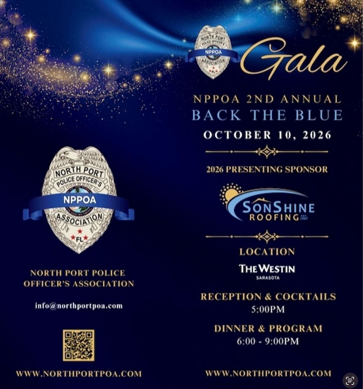 Invitation to NPPOA's 2nd Annual Back the Blue Gala on Oct 10, 2026.