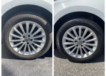 Tire Cleaning and dressing in an Exterior Detail job.