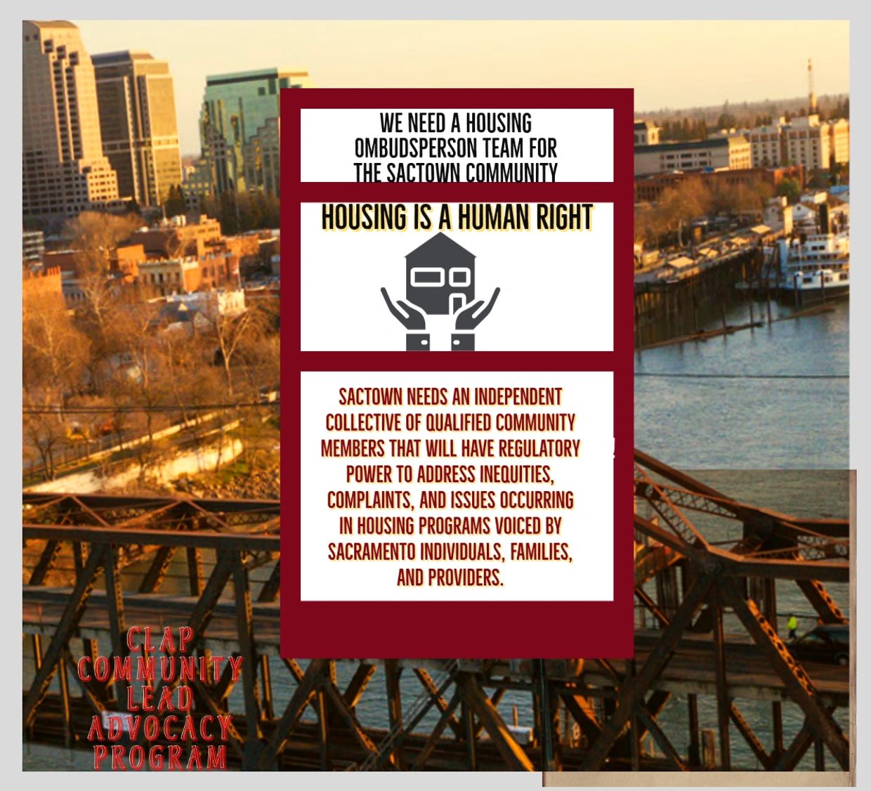 Call for a housing ombudsperson team to support the Sactown community's housing rights.