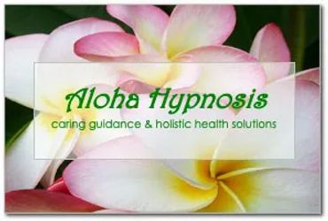 Aloha Hypnosis logo with flowers and subtitle