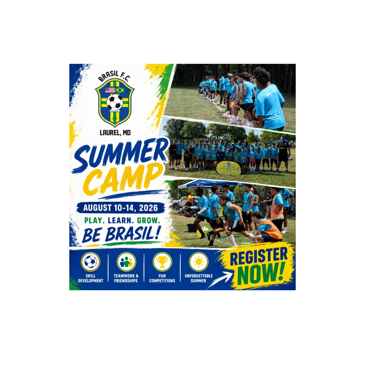 Soccer Camp in Laurel, MD from August 10-14, 2026 by Brasil FC.