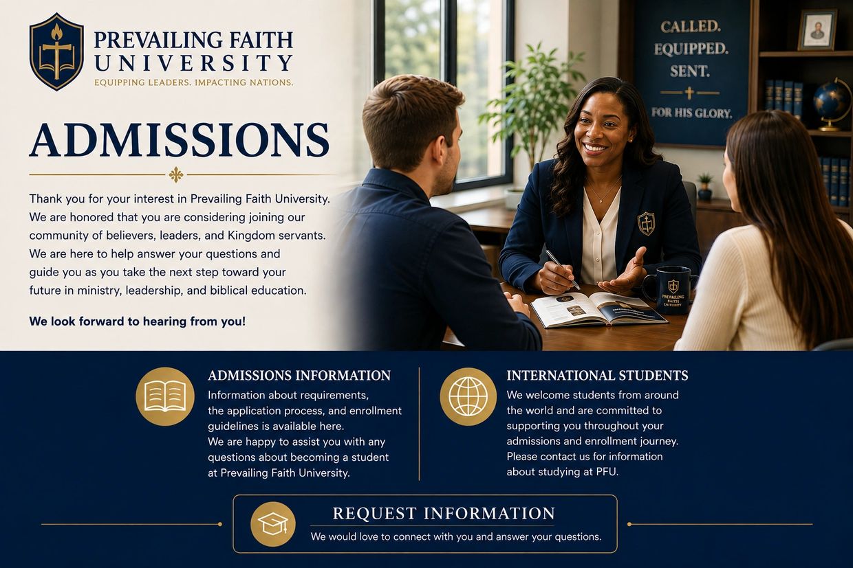 Prevailing Faith University admissions and student support information.