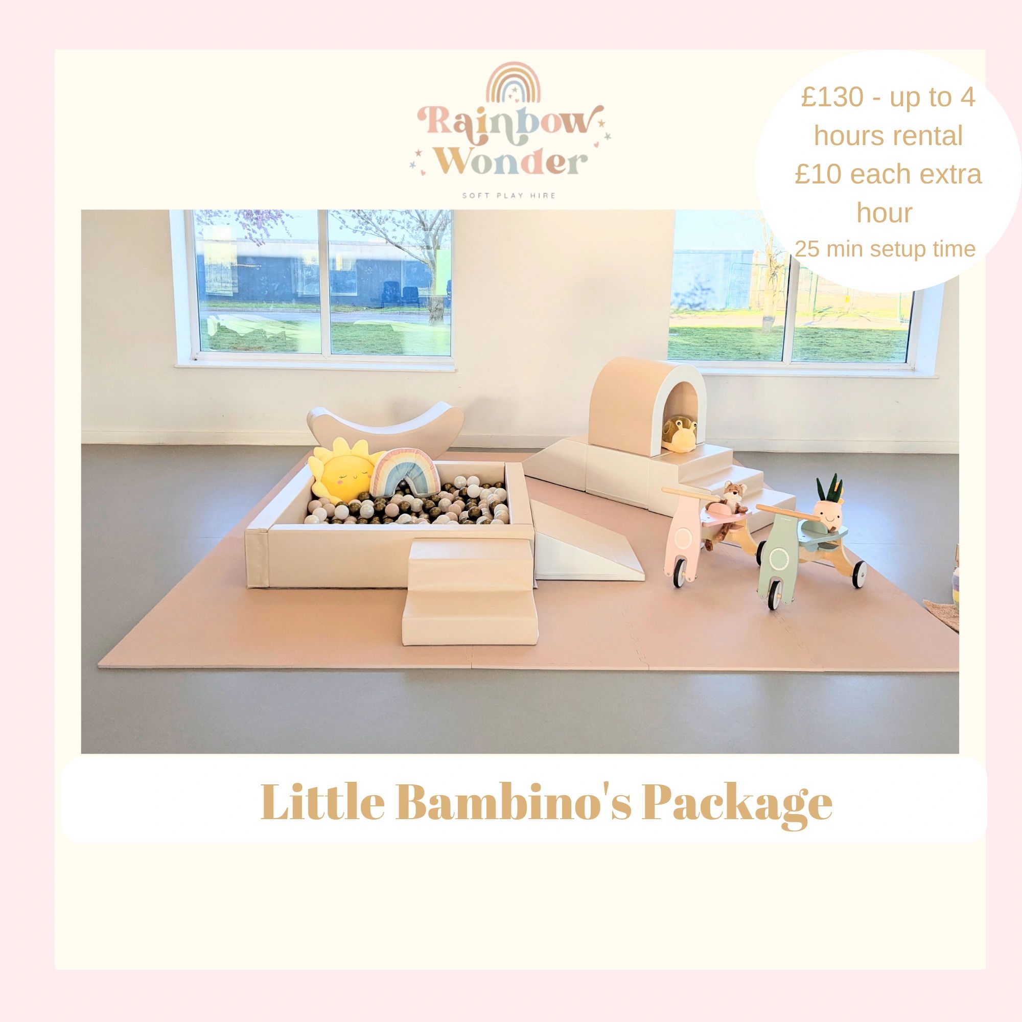 Soft play rental package with ball pit and toys for children.