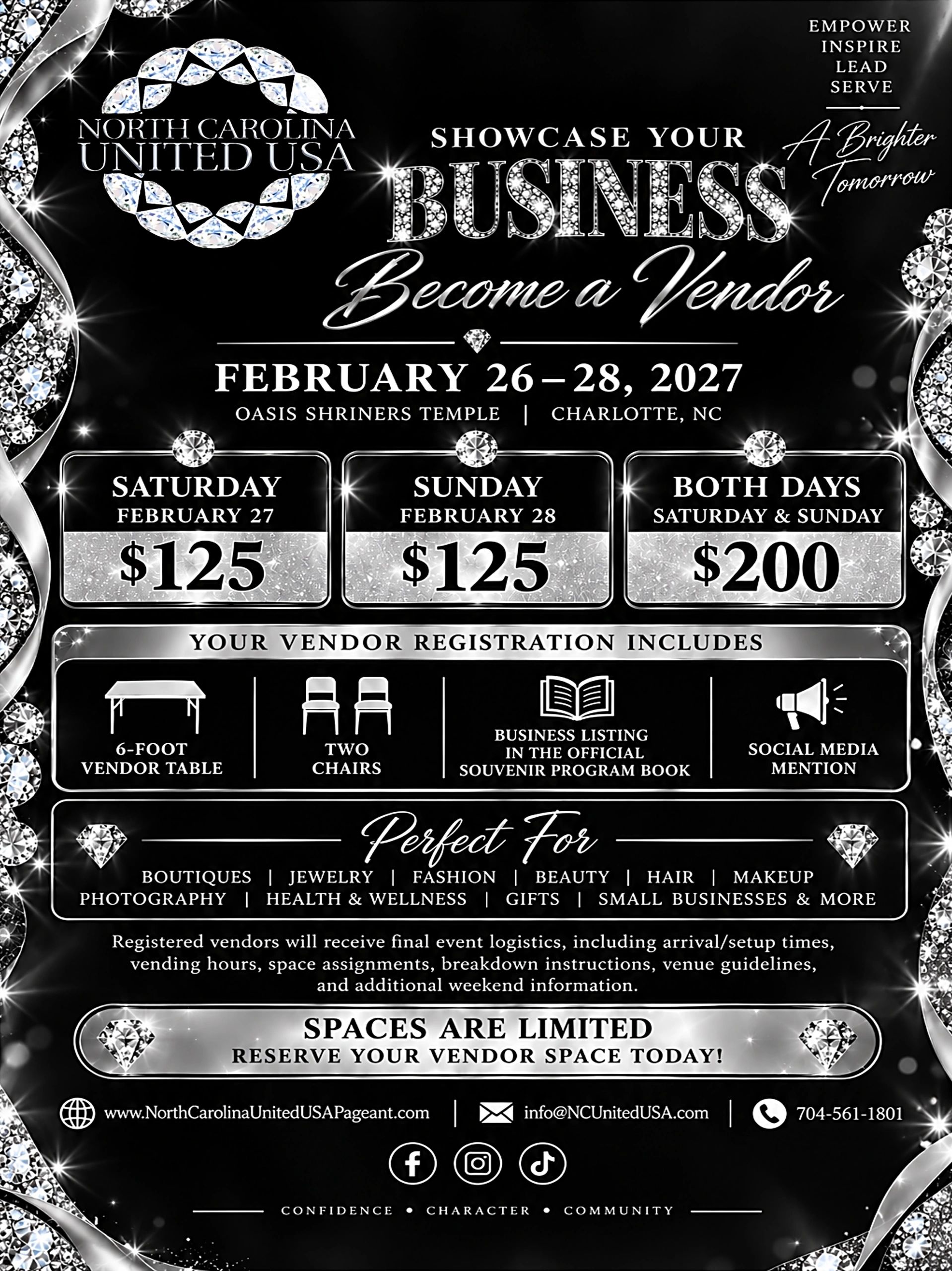 Business vendor event in Charlotte, NC, February 26-28, 2027, with registration prices and perks.