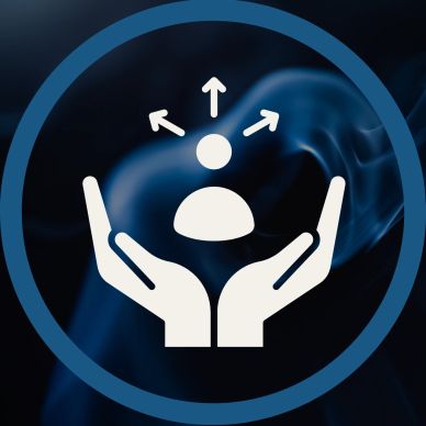Hands supporting a person with arrows indicating growth or expansion.