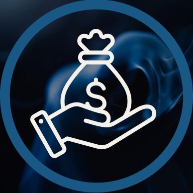 Hand holding a money bag icon symbolizing finance or savings.