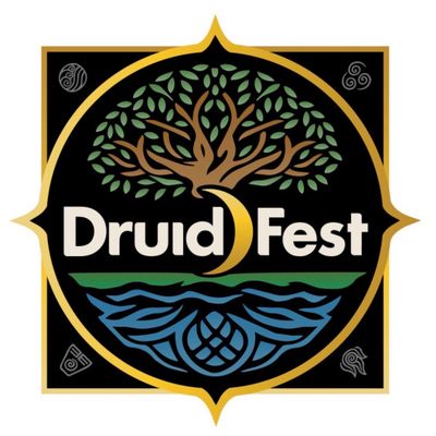 Logo for DruidFest featuring a tree and Celtic symbols.