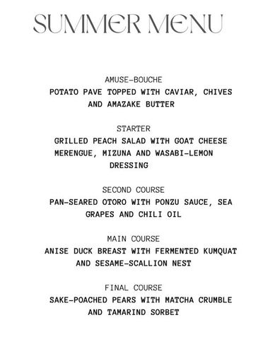 Here is a summer themed sample menu