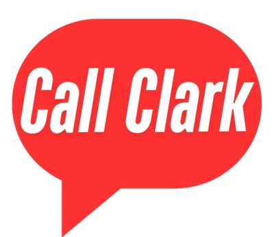 Red speech bubble with white text saying 'Call Clark'.