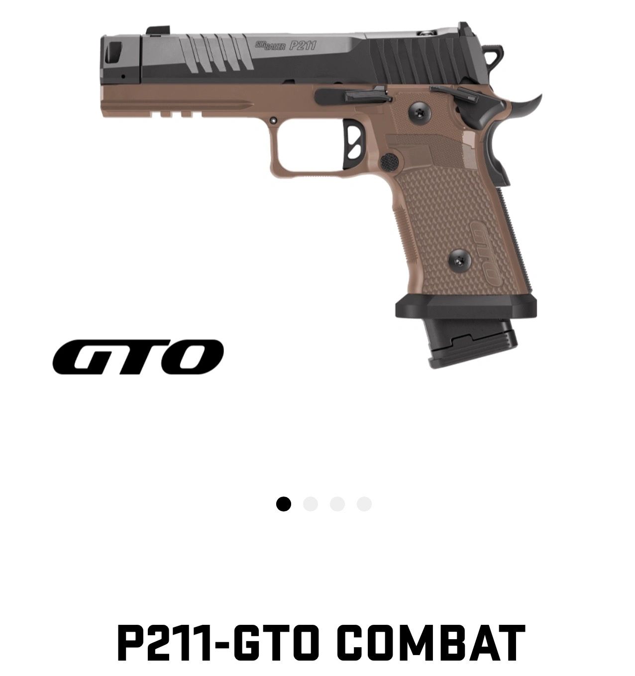 Side view of a P211-GTO Combat pistol with tan and black finish.